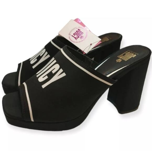 Juicy Couture Y2K Block Heel Logo Sandals J-Girly Black White – Size 9.5 - Picture 3 of 11